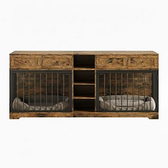 IDEALHOUSE Double Dog Crate Furniture with Storage