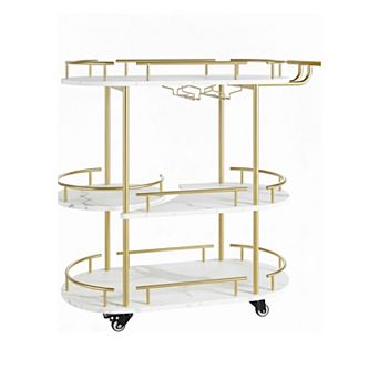 IDEALHOUSE 3 tier Gold Rotating Bar Cart with Wine Rack