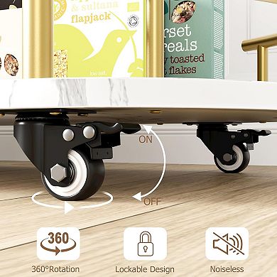 IDEALHOUSE 3-Tier Gold Rotating Bar Cart with Wine Rack