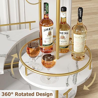 IDEALHOUSE 3-Tier Gold Rotating Bar Cart with Wine Rack