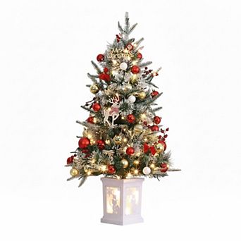 IDEALHOUSE Christmas Tree 3ft Pre-Lit Flocked Artificial, 78 LEDs 8 Modes, Snowman Light Box