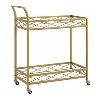 IDEALHOUSE 2 tier Gold Bar Cart with Marble Shelf & Wine Rack