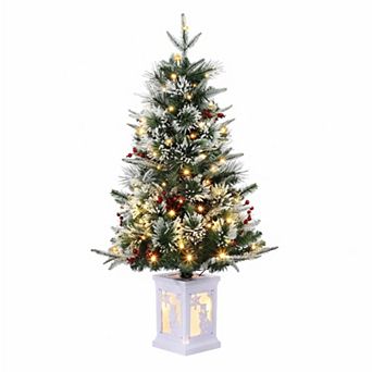 IDEALHOUSE Christmas Tree 3ft Pre-Lit Flocked Artificial, 78 LEDs, Snowman Bonsai Base