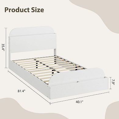 IDEALHOUSE Twin Wooden Platform Bed with Storage Headboard