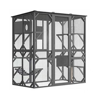 IDEALHOUSE 70 Inch Grey Wooden Outdoor Catio Enclosure