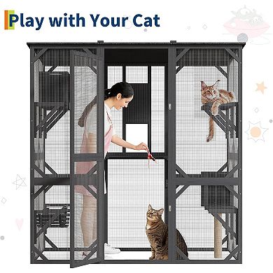 IDEALHOUSE 70 Inch Grey Wooden Outdoor Catio Enclosure