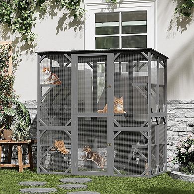IDEALHOUSE 70 Inch Grey Wooden Outdoor Catio Enclosure