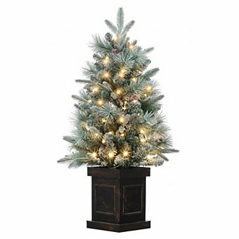 IDEALHOUSE Christmas Tree 3ft Pre-Lit Flocked Artificial, 78 Warm White LEDs, Square Base