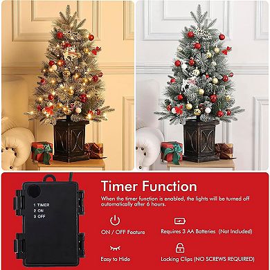 IDEALHOUSE Christmas Tree 3ft Pre-Lit Flocked Artificial, 78 Warm White LEDs, Square Base