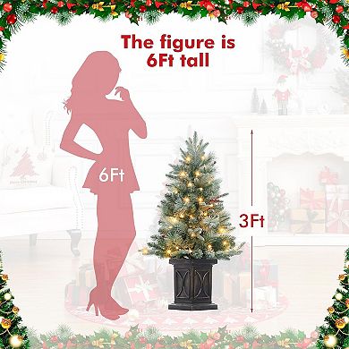 IDEALHOUSE Christmas Tree 3ft Pre-Lit Flocked Artificial, 78 Warm White LEDs, Square Base