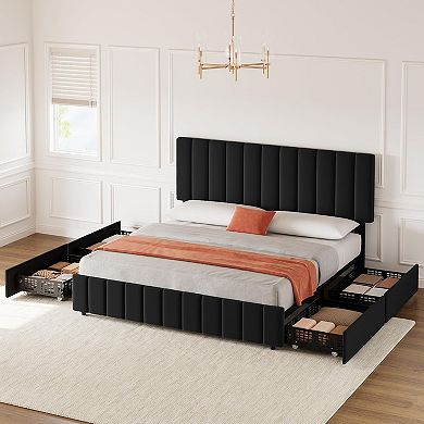 IDEALHOUSE Linen Upholstered Storage Bed with Adjustable Headboard
