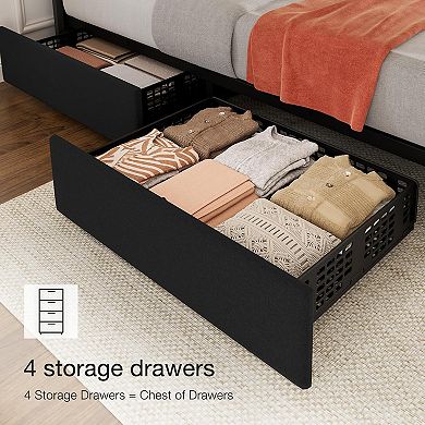 IDEALHOUSE Linen Upholstered Storage Bed with Adjustable Headboard