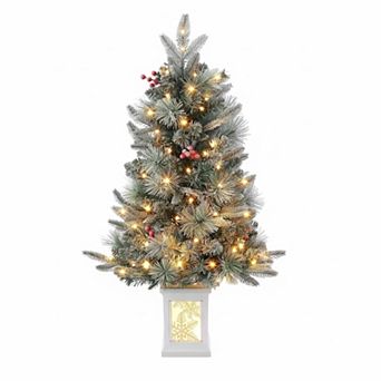 IDEALHOUSE Christmas Tree 3ft Pre-Lit Flocked Artificial, 78 LEDs, 8 Modes, Snowflake Base