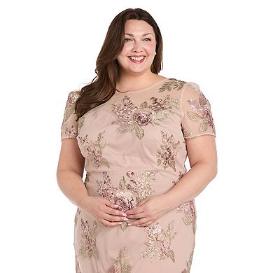 Plus Size R&M Richards Floral Mesh Midi Dress