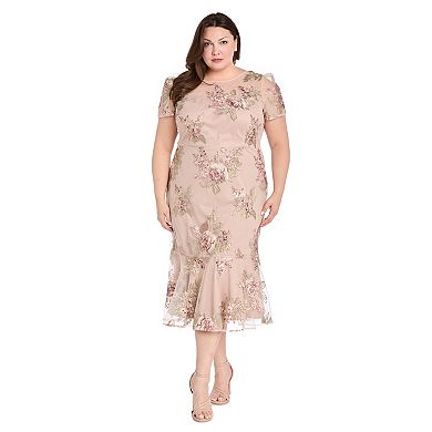 Plus Size R&M Richards Floral Mesh Midi Dress