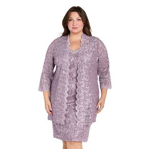 Женские платья R&M Plus Size R&M Richards 2 pc Glitter Lace Jacket & Dress Set
