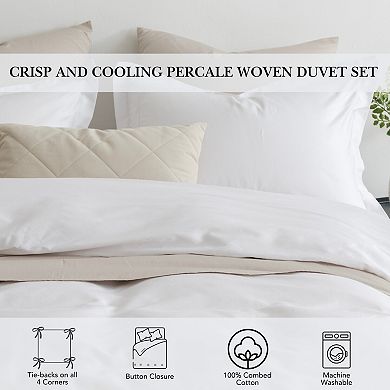 Pointehaven 200 Thread Count Cotton Percale Duvet Cover Set with Shams