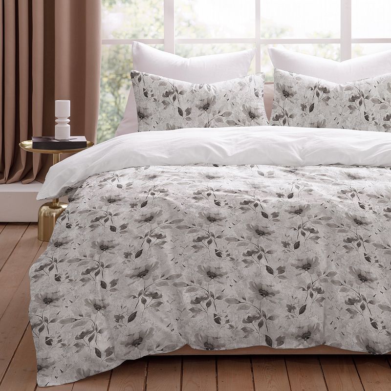 Pointehaven 200 Thread Count Cotton Percale Duvet Cover Set with Shams, Black Garden