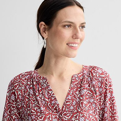 Women's Croft & Barrow® Three-Quarter Sleeve Splitneck Blouse
