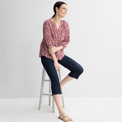 Women's Croft & Barrow® Three-Quarter Sleeve Splitneck Blouse