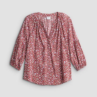Women's Croft & Barrow® Three-Quarter Sleeve Splitneck Blouse