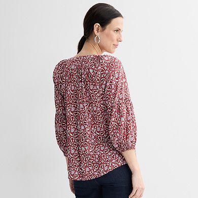 Women's Croft & Barrow® Three-Quarter Sleeve Splitneck Blouse