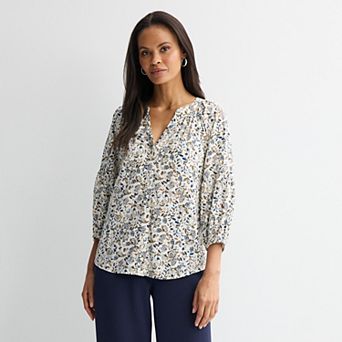 Women's Croft & Barrow® Three-Quarter Sleeve Splitneck Blouse