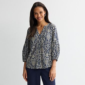 Women's Croft & Barrow® Three-Quarter Sleeve Splitneck Blouse