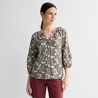 Women's Croft & Barrow® Three-Quarter Sleeve Splitneck Blouse