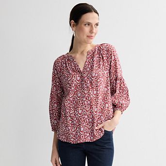 Women's Croft & Barrow® Three-Quarter Sleeve Splitneck Blouse