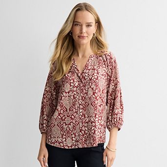 Women's Croft & Barrow® Three-Quarter Sleeve Splitneck Blouse