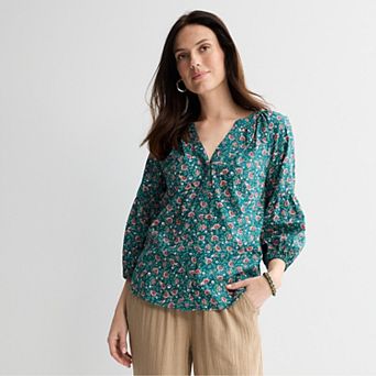Women's Croft & Barrow® Three-Quarter Sleeve Splitneck Blouse