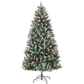 Artificial Christmas Tree with Pine Cones & Berries, PVC Branches, Metal Hinges & Sturdy Base