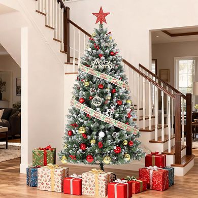 Artificial Christmas Tree with Pine Cones & Berries, PVC Branches, Metal Hinges & Sturdy Base