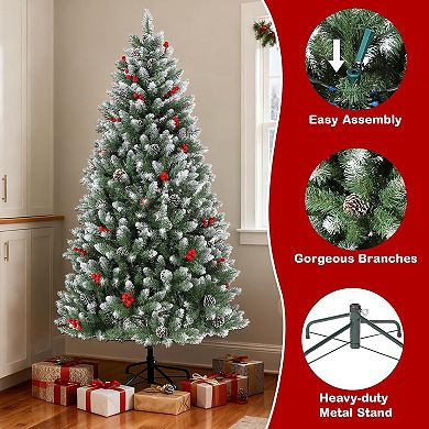 Artificial Christmas Tree with Pine Cones & Berries, PVC Branches, Metal Hinges & Sturdy Base