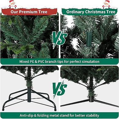 Christmas Tree with Base,7-Fork Spruce Tips,Artificial Spruce Christmas Trees for Home Decor Festive