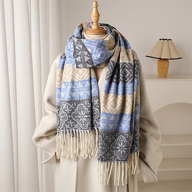 Soft Geometric Pattern Winter Scarf with Warm Cozy Knit Texture