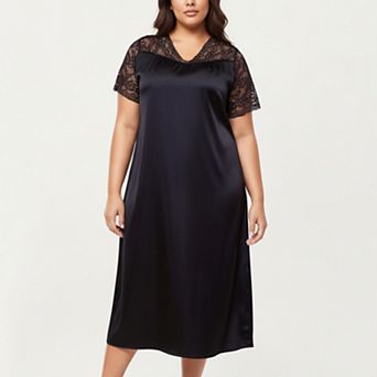 Women's PLus Size Nightgown with Delicate Lace V-Neck Short Sleeves and Soft Flowing Silhouette
