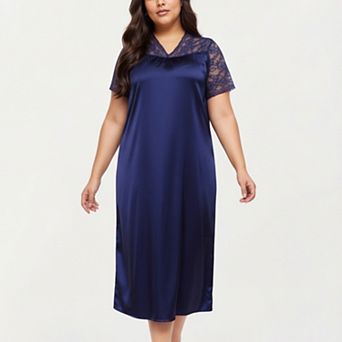 Women's PLus Size Nightgown with Delicate Lace V-Neck Short Sleeves and Soft Flowing Silhouette
