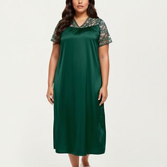 Women's PLus Size Nightgown with Delicate Lace V-Neck Short Sleeves and Soft Flowing Silhouette
