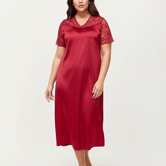 Women's PLus Size Nightgown with Delicate Lace V-Neck Short Sleeves and Soft Flowing Silhouette