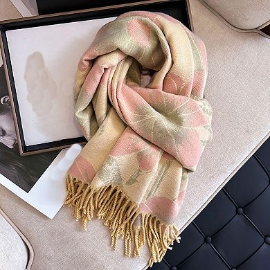 Floral Pattern Soft Jacquard Scarf with Twisted Fringe Trim