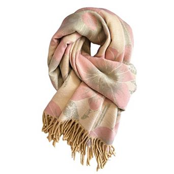 Floral Pattern Soft Jacquard Scarf with Twisted Fringe Trim