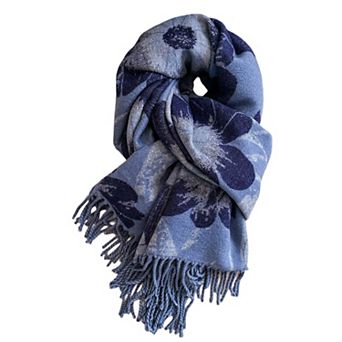 Floral Pattern Soft Jacquard Scarf with Twisted Fringe Trim