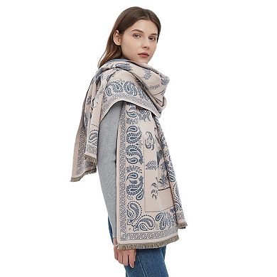Soft Floral Bird Pattern Wrap Scarf with Elegant Border Design