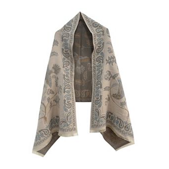 Soft Floral Bird Pattern Wrap Scarf with Elegant Border Design