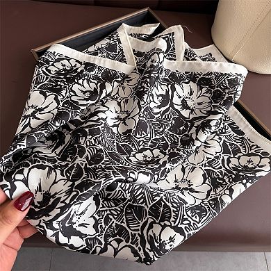 Floral Print Satin Square Scarf Lightweight Soft Neck Hair Accessory