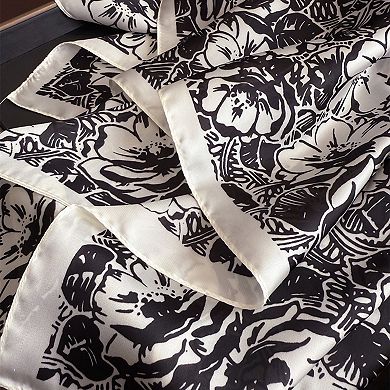 Floral Print Satin Square Scarf Lightweight Soft Neck Hair Accessory