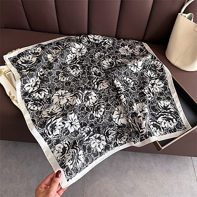 Floral Print Satin Square Scarf Lightweight Soft Neck Hair Accessory