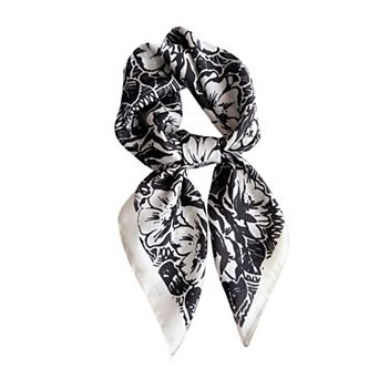 Floral Print Satin Square Scarf Lightweight Soft Neck Hair Accessory